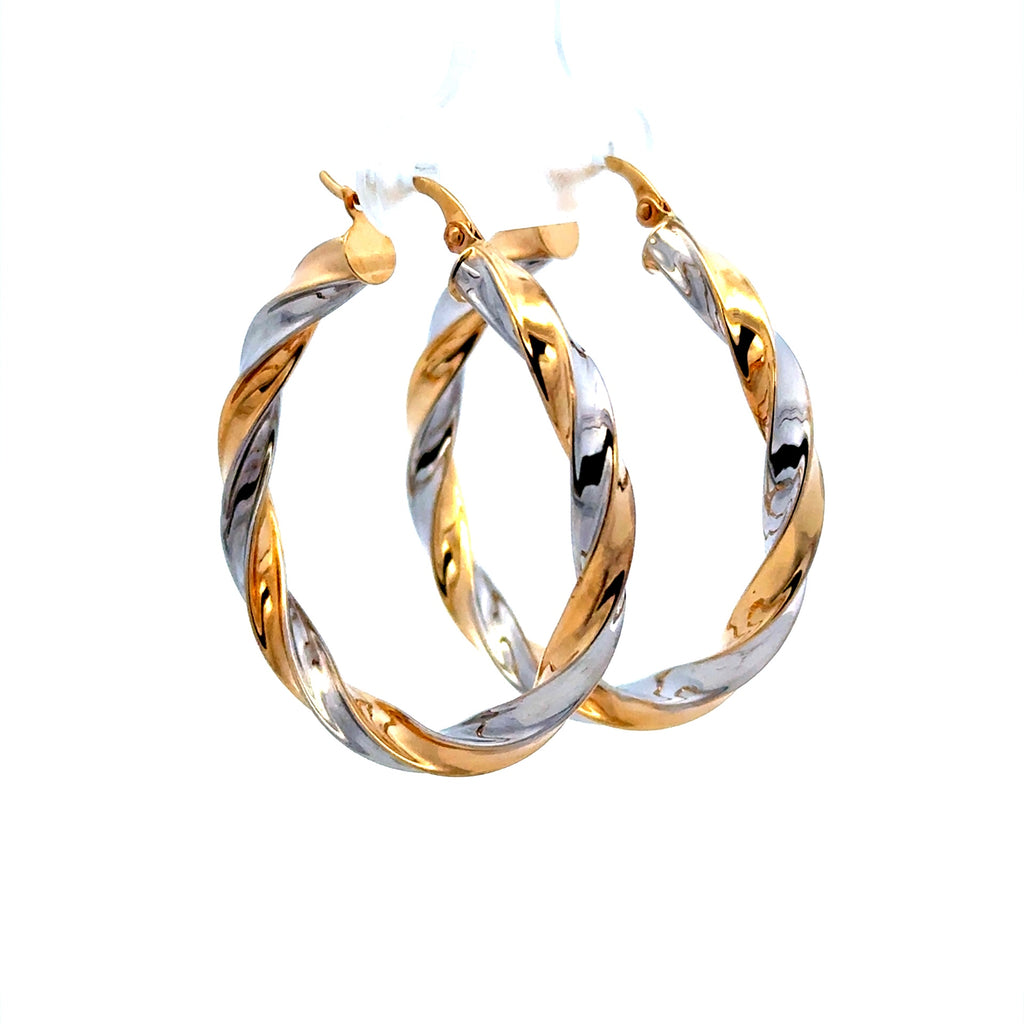 Earrings Two-Tone Twisted Hoops 36.5 4mm 14K