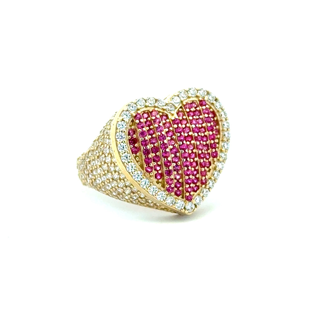 Ring CZ-Iced Big Pink Puff Heart 9.5 3mm 10K