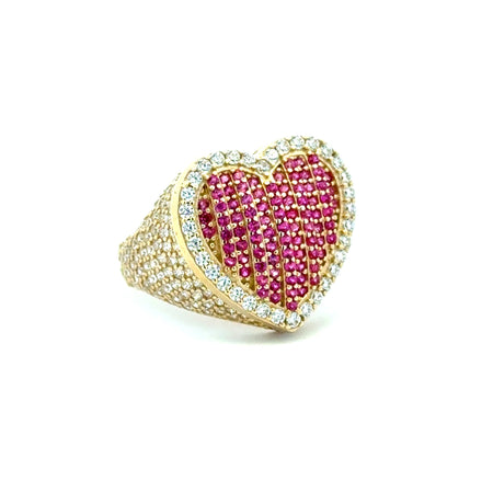 Ring CZ-Iced Big Pink Puff Heart 9.5 3mm 10K