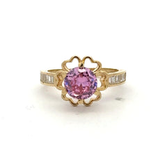 Ring Baguette Band with Rose Stone in Hearts 6.5 2mm 10K