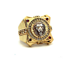 Ring Roaring Lion Head & CZ 9.5 4.5mm 14K