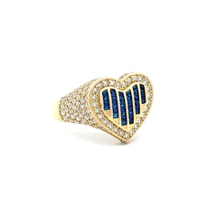 Ring CZ-Iced with Blue Baguette Stones in Heart 9 3.5mm 10K