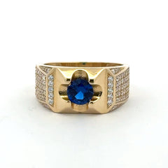 Ring Men's Pavé & Wine Round Stone 10.5 5mm 10K