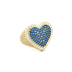Ring CZ-Iced Big Blue Stepped Heart 7.5 3mm 10K