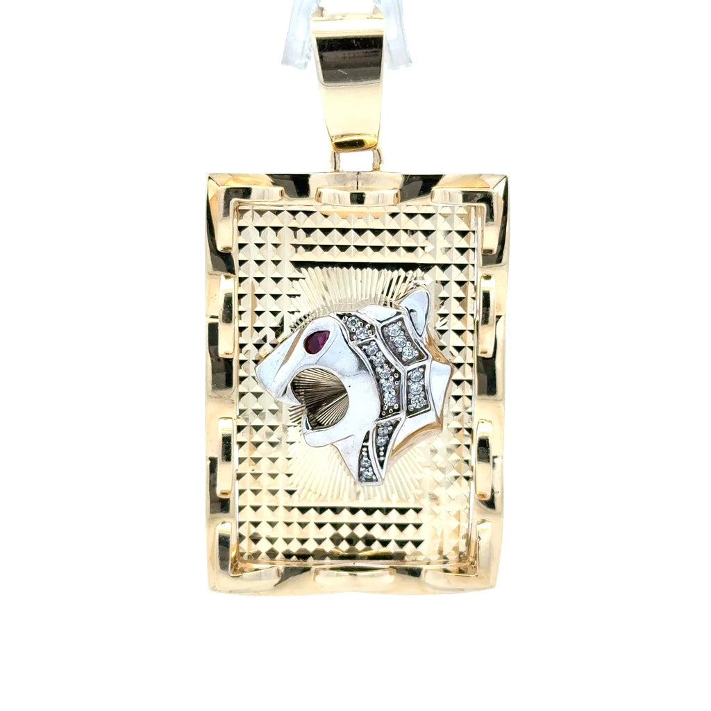 Pendant Two-Tone Red-Eyed Roaring Lioness & CZ on Dog Tag 53 10K