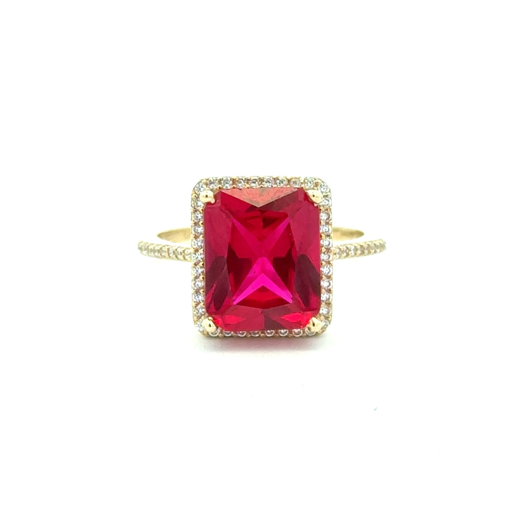 Ring Women Wine Rect Stone and CZ 7 1.5mm 10K