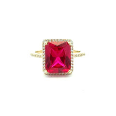 Ring Women Wine Rect Stone and CZ 7 1.5mm 10K