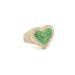 Ring CZ-Iced Green Stepped Heart 9 3mm 10K