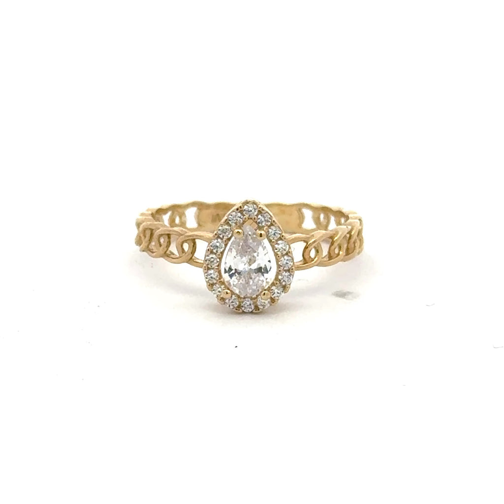 Ring Link Band Teardrop Stone and CZ 7 2.5mm 10K