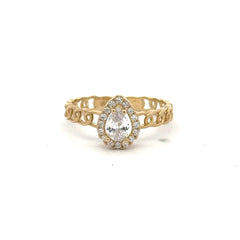 Ring Link Band Teardrop Stone and CZ 7 2.5mm 10K