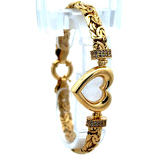 Bracelet Byzantine with Heart Shaped Detail & CZ 6.5mm 7.5" 10K