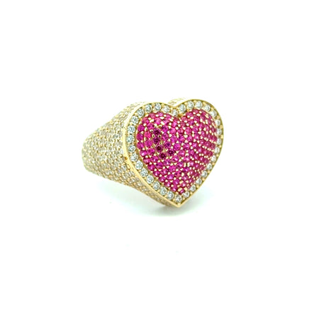 Ring CZ-Iced Big Pink Puff Heart 9 4mm 10K