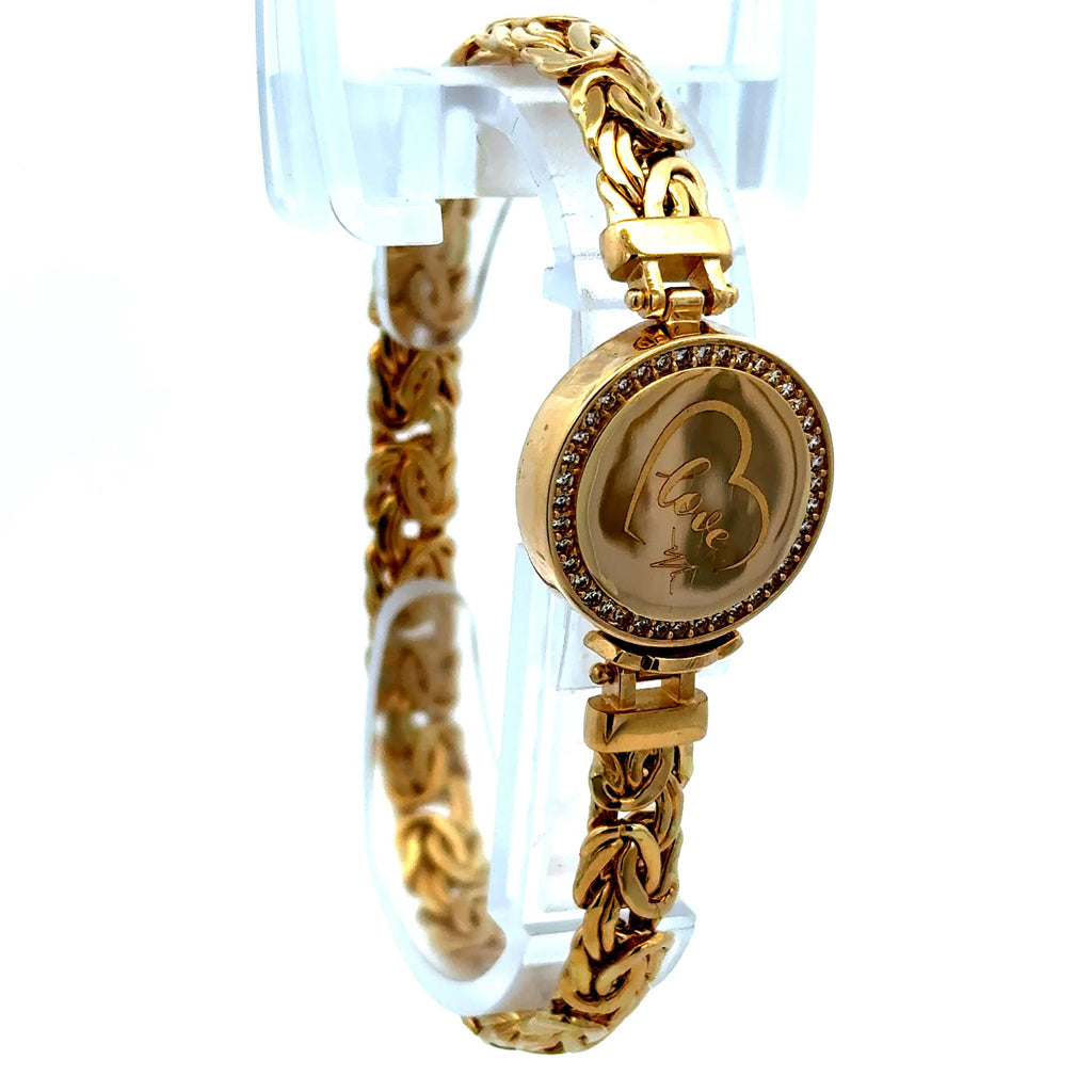 Bracelet Byzantine w Lock medallion & CZ 7.5mm 7.5" 14K