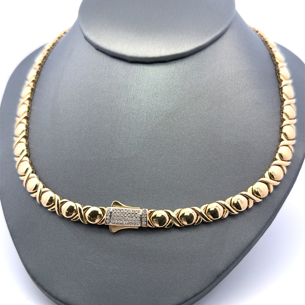 Necklaces X&O with CZ-Iced Sleek Lock 6.5mm 18" 14K