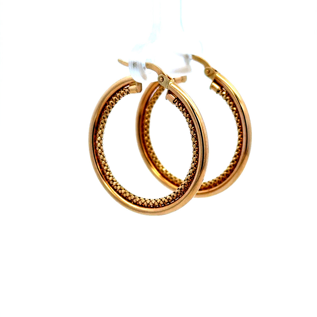 Earrings Textured Double Hoops 30.5 2mm 14K