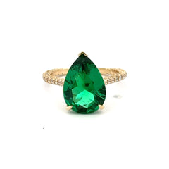 Ring Women CZ-Iced Band Green Teardrop Stone 7 1.5mm 10K