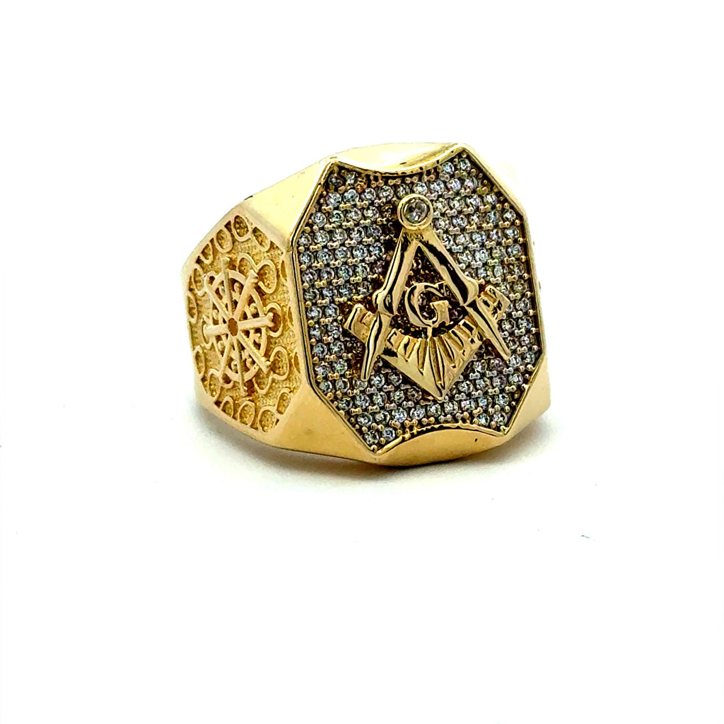 Ring Masonic Square & Compass with CZ 12 5mm 14K