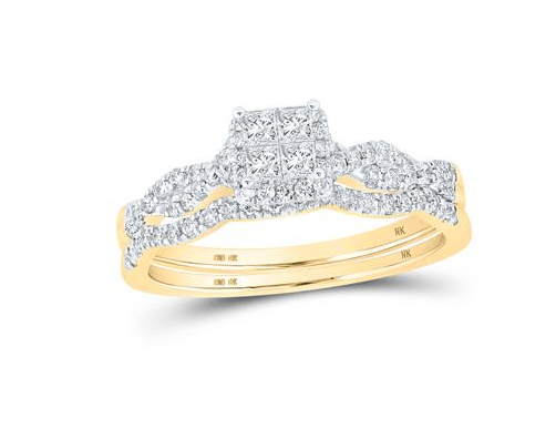 GND Bridal Ring Set 10k  Gold Princess Diamond Nicoles Dream Collection Bridal Wedding Ring Set 1/2 Cttw