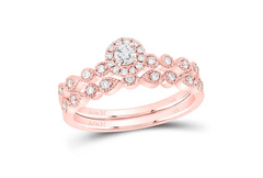 GND Bridal Ring Set 10k  Gold Round Diamond Stackable Bridal Wedding Ring Set 1/3 Cttw
