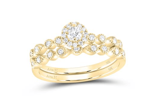 GND Bridal Ring Set 10k  Gold Round Diamond Stackable Bridal Wedding Ring Set 1/3 Cttw