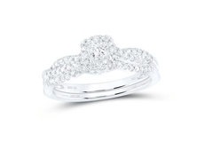 GND Bridal Ring Set 10k White Gold Princess Diamond Halo Bridal Wedding Ring Set 1/2 Cttw (Certified)