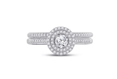 GND Bridal Ring Set 10k White Gold Round Diamond Bridal Wedding Ring Set 1/2 Cttw (Certified)