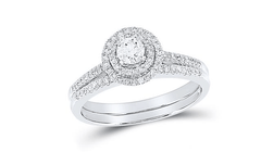 GND Bridal Ring Set 10k White Gold Round Diamond Bridal Wedding Ring Set 1/2 Cttw (Certified)