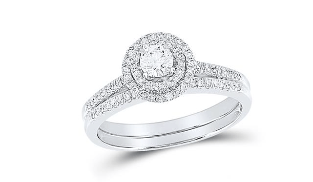10k White Gold Round Diamond Bridal Wedding Ring Set 1/2 Cttw (Certified)