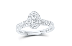 GND Bridal Ring Set 10kt  Gold 1/2CTW-NAT DIA NK OVAL SINGLE HALO BRIDAL SET