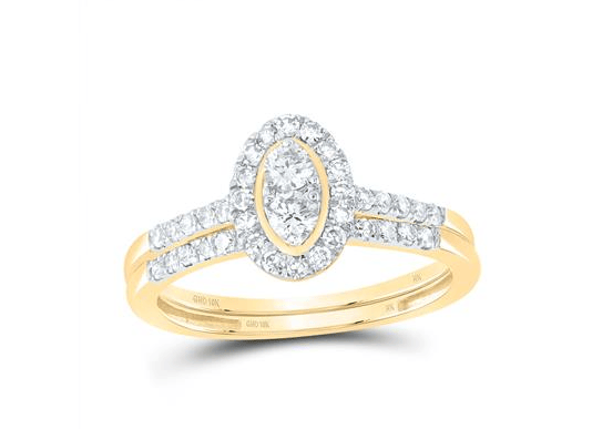 GND Bridal Ring Set 10kt  Gold 1/2CTW-NAT DIA NK OVAL SINGLE HALO BRIDAL SET