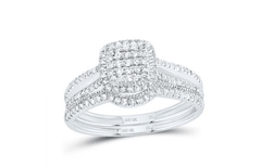 GND Bridal Ring Set 10kt  Gold Diamonds 1/2CTW-NAT DIA NK CUSHION SINGLE HALO BRIDAL SET