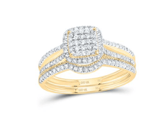 GND Bridal Ring Set 10kt  Gold Diamonds 1/2CTW-NAT DIA NK CUSHION SINGLE HALO BRIDAL SET