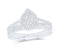 GND Bridal Ring Set 10kt  Gold Pear Diamond Halo Bridal Wedding Ring Band Set 3/8 Cttw