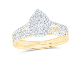 GND Bridal Ring Set 10kt  Gold Pear Diamond Halo Bridal Wedding Ring Band Set 3/8 Cttw