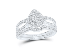GND Bridal Ring Set 10kt  Gold Round Diamond 1/2CTW-NAT DIA NK PEAR DOUBLE HALO BRIDAL SET