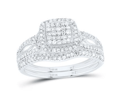 GND Bridal Ring Set 10kt Gold Round Diamond Halo Bridal Wedding Ring Band Set 1/2 Cttw