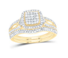 GND Bridal Ring Set 10kt Gold Round Diamond Halo Bridal Wedding Ring Band Set 1/2 Cttw