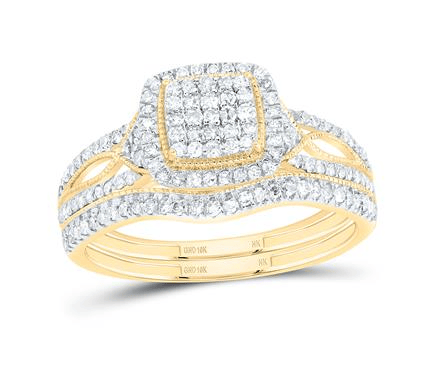 10kt Gold Round Diamond Halo Bridal Wedding Ring Band Set 1/2 Cttw