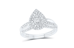 GND Bridal Ring Set 10kt White Gold Round Diamond 3/8CTW-NAT DIA CN PEAR DOUBLE HALO BRIDAL SET