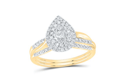 GND Bridal Ring Set 10kt White Gold Round Diamond 3/8CTW-NAT DIA CN PEAR DOUBLE HALO BRIDAL SET