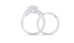 GND Bridal Ring Set 10kt White Gold Round Diamond Heart Bridal Wedding Ring Band Set 5/8 Cttw