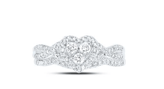 GND Bridal Ring Set 10kt White Gold Round Diamond Heart Bridal Wedding Ring Band Set 5/8 Cttw