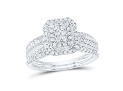 GND Bridal Ring Set 10kt Women  Gold1/2CTW-NAT DIA CN EMERALD SINGLE HALO BRIDAL SET