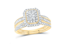 GND Bridal Ring Set 10kt Women  Gold1/2CTW-NAT DIA CN EMERALD SINGLE HALO BRIDAL SET
