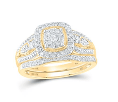 GND Bridal Ring Set 10kt Yellow Gold Round Diamond Bridal Wedding Ring Band Set 3/8 Cttw