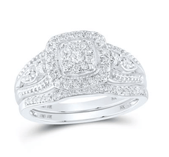 GND Bridal Ring Set 10kt Yellow Gold Round Diamond Bridal Wedding Ring Band Set 3/8 Cttw