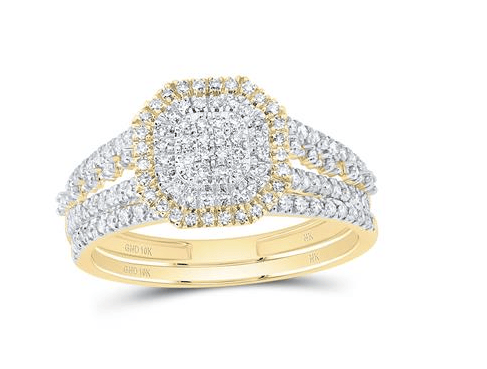 10kt Yellow Gold Round Diamond Cluster Bridal Wedding Ring Band Set 1/2 Cttw