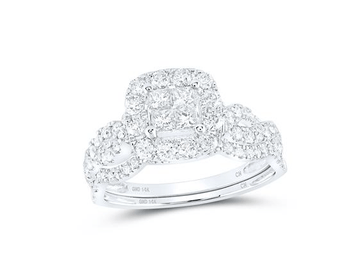 14k White Gold Princess Diamond Square Bridal Wedding Ring Set 1 Cttw
