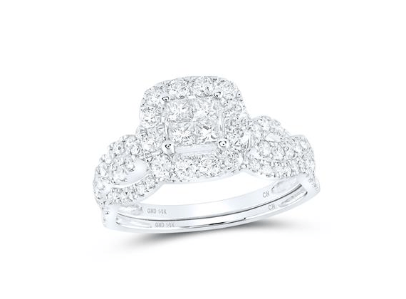 14k White Gold Princess Diamond Square Bridal Wedding Ring Set 1 Cttw
