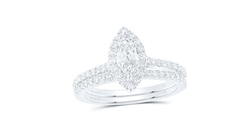 GND Bridal Ring Set 14kt  Gold Marquise Diamond Halo Bridal Wedding Ring Band Set 1 Cttw